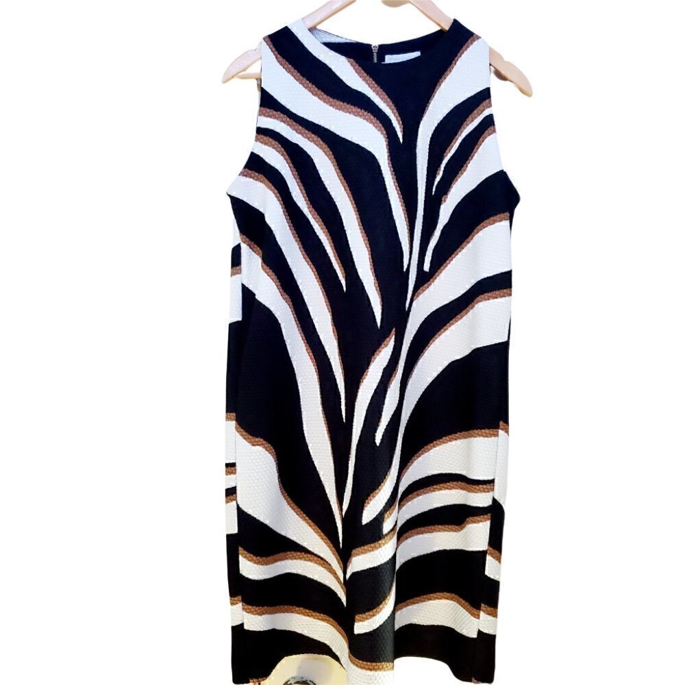 Charter Club Zebra Print Dress Size L Black White Sleeveless Casual Summer Shift - Picture 7 of 10